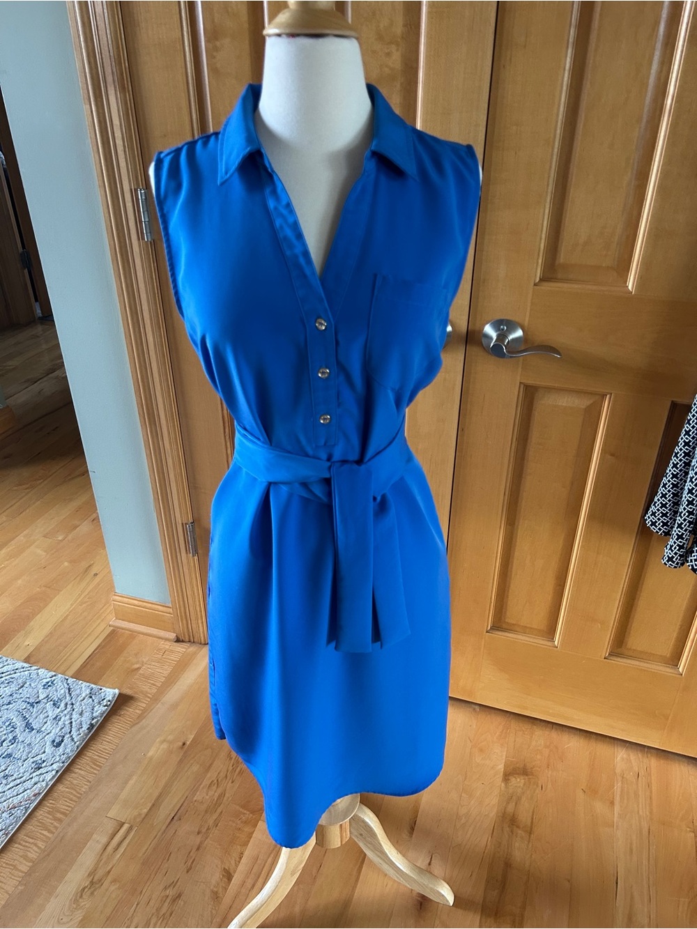 Sleeveless Belted blue Shirt Dress